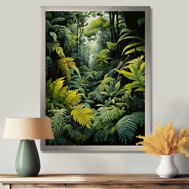 Fougères zariennes, forêt I - art mural fougères, H 44 po x l 34 po x P 1,5 po, Cadre flottant doré