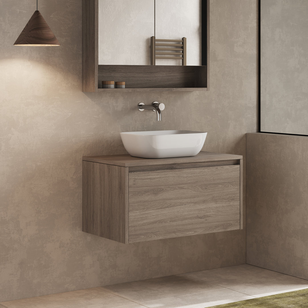 Bernson 800mm 1 Drawer Wall Hung Vanity Unit With Matching Worktop- Nebraska Oak