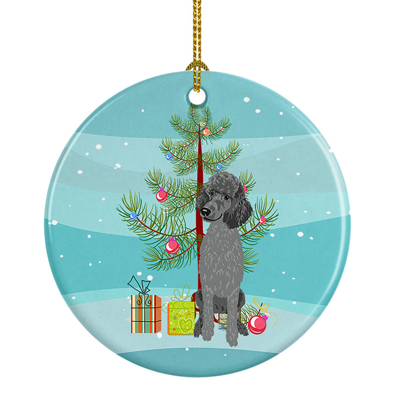 Ornement en céramique gris caniche, Poodle Standard Gray