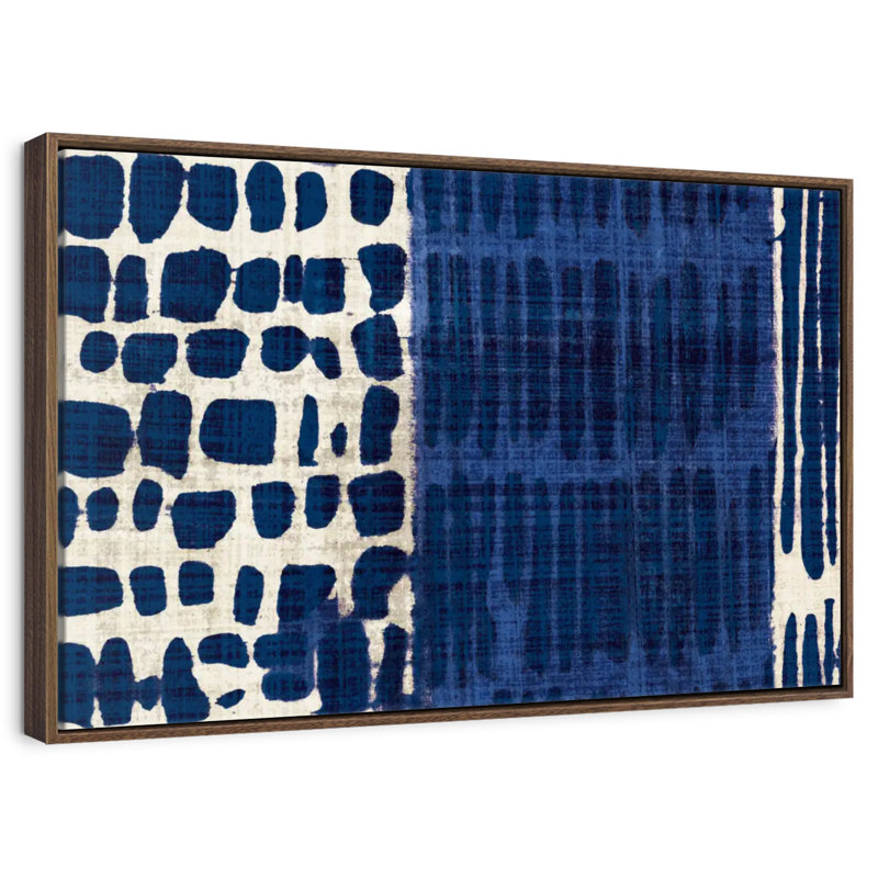 Indigo Batik I, 13 po x 9 po, Cadre flottant noyer