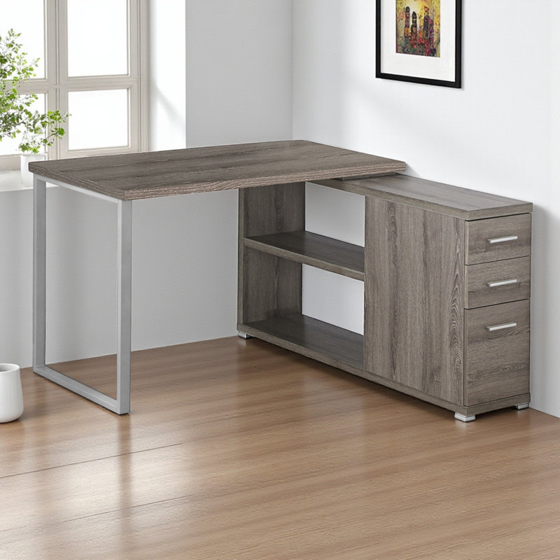 Adell Brown 3-Drawer Modern Computer Desk with Silver Metal Leg, 29.29" H X 46.95" W X 46.95" D, Taupe