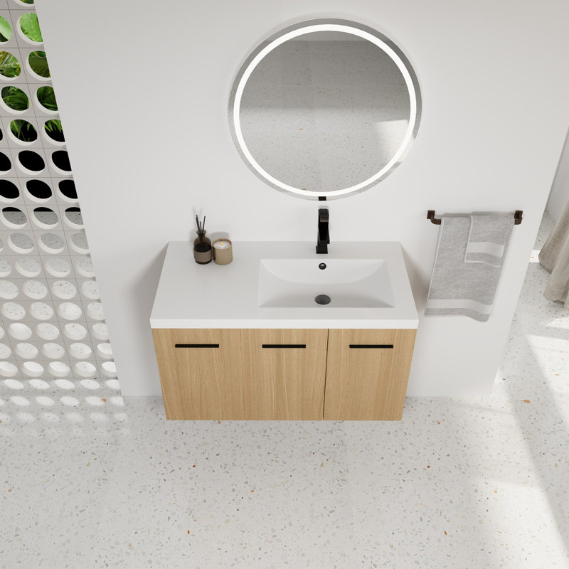 Freestanding Standard Single Vanity Bathroom Vanity With Ceramic Top, Right