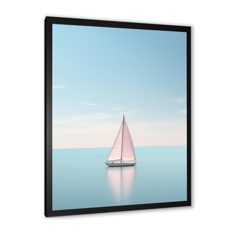 «Coastal Calm» rose et bleu voilier photo sur toile, H 32 po x l 16 po x P 1 po, Cadre photo noir