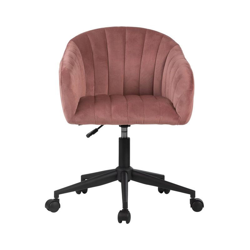 Taylor Swivel Vanity Chair With Wheels, Soft Velvet Fabric Tufted Barrel Back, 360 Degree Spinning, Pink