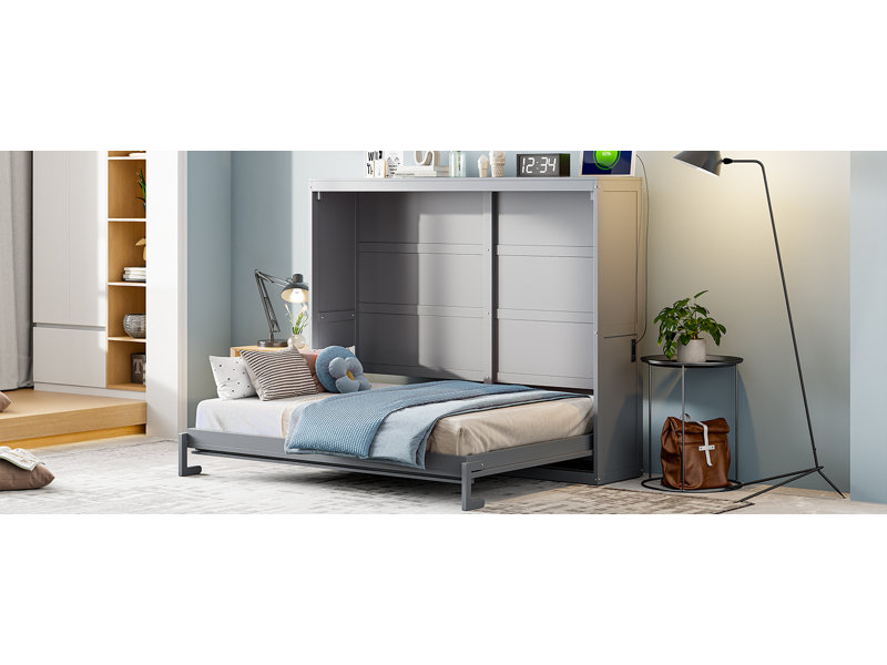 Lit escamotable double pleine grandeur, gris, Double