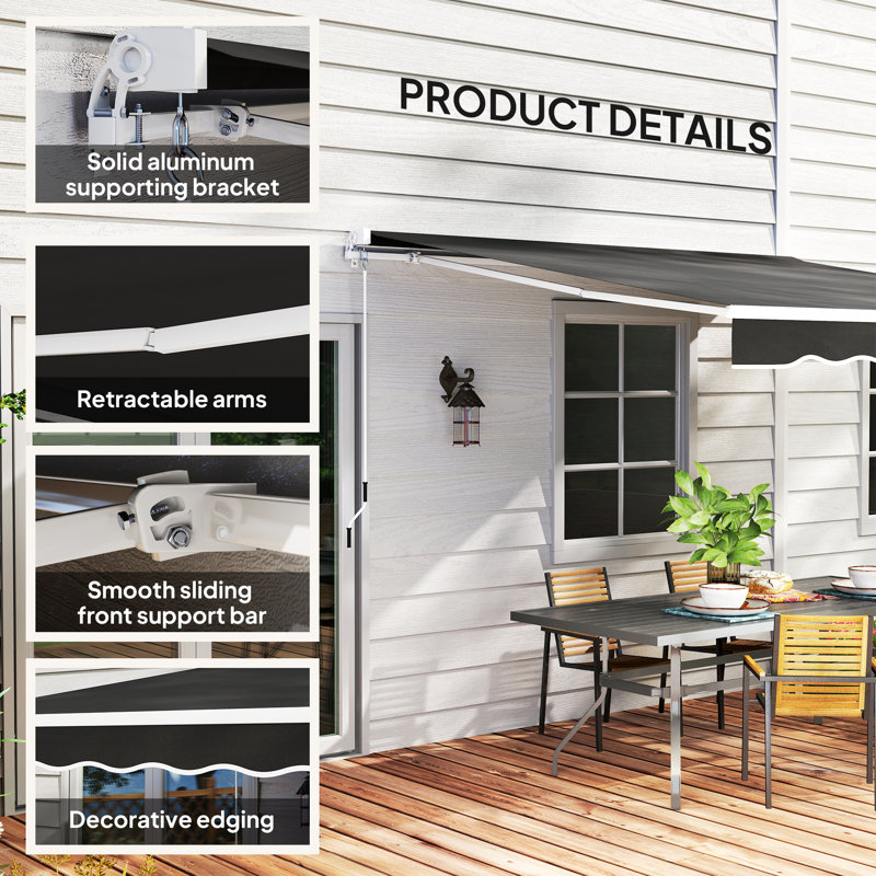 Auvent rétractable de 2,4 m x 2,1 m, auvent de terrasse, abri pare-soleil noir