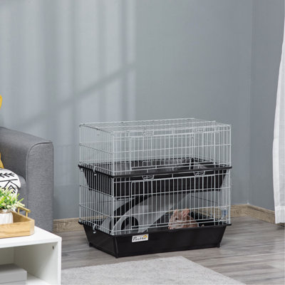 Cage à souris à 2 niveaux, cage de furet avec plat et bouteille, rampe, 2 portes