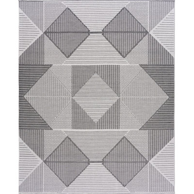 April Geometric Dark Gray & Silver Indoor / Outdoor Area Rug