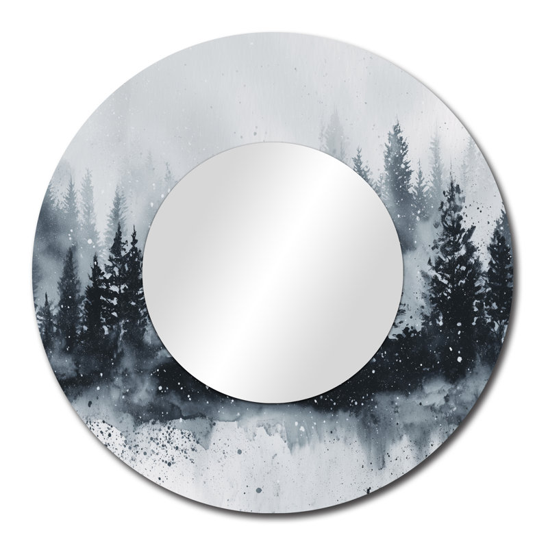 Misty Winter Forest - Miroir décoratif rond rustique, impression métallique, 29" x 29"