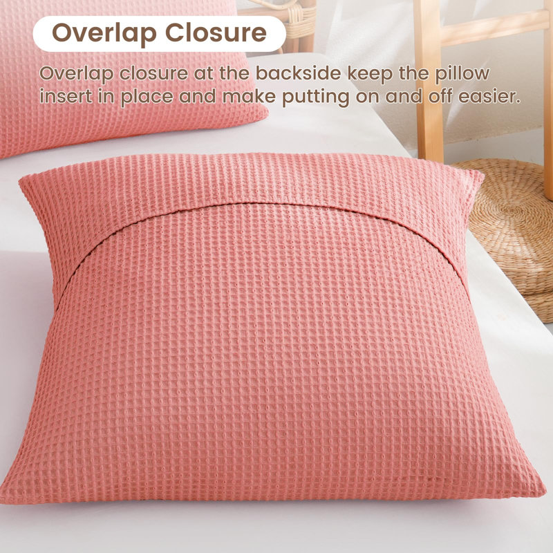 PHF 100% Cotton Waffle Weave Euro Shams, 2 Pack Elegant Home Decorative Euro Throw Pillow Covers for Bed Couch Sofa, 26x26"
