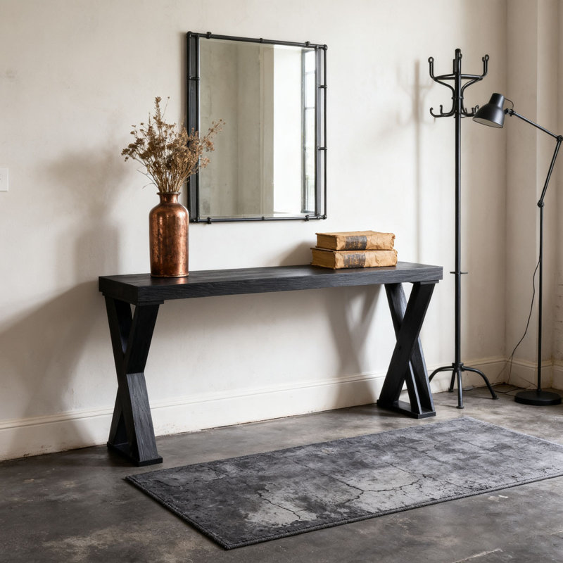 58.3" Narrow Entryway Table Console Table, Black Manufactured Wood Sofa Table with Crossed Legs for Hallway