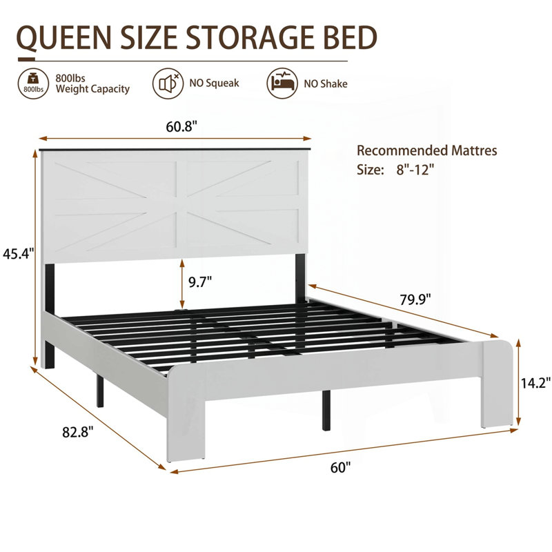 Base de lit plateforme en bois, Grand lit