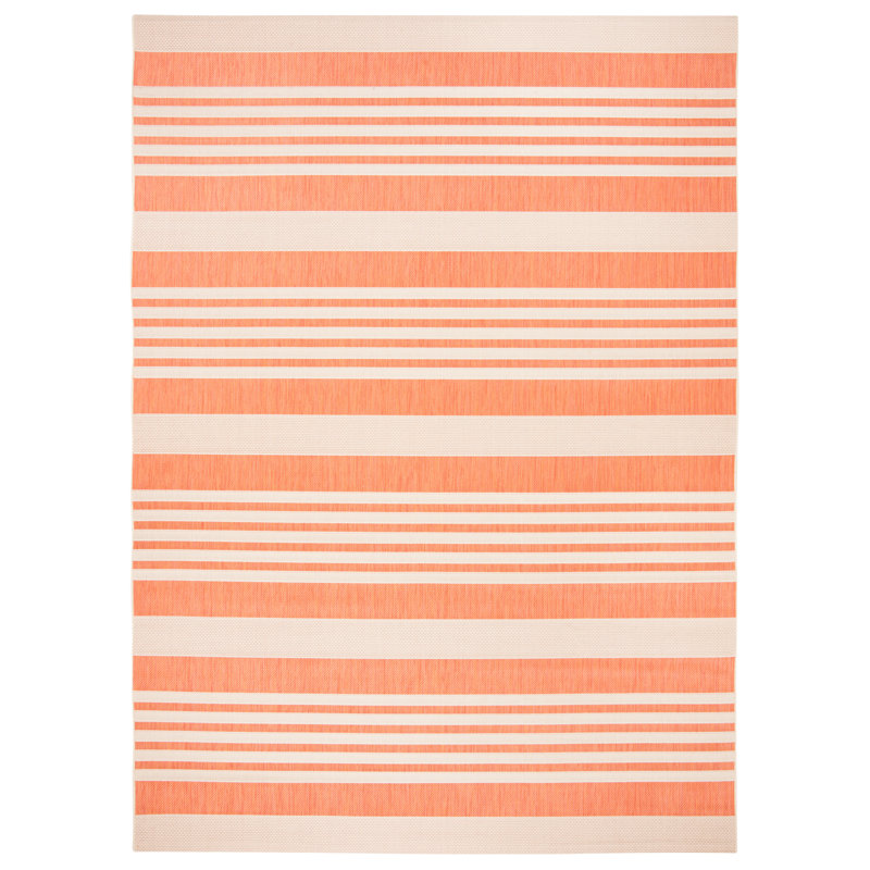 Tapis intérieur / extérieur rayé terre cuite / beige Arneshia, Rectangulaire 8 pi x 10 pi