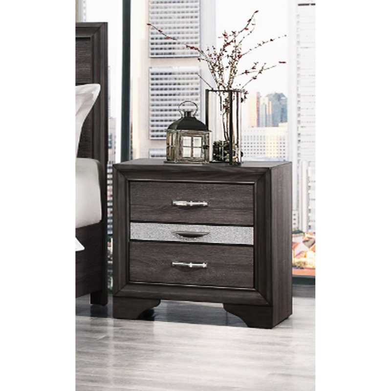 Table de chevet Sparkle Grey avec 3 grands tiroirs - option de décoration moderne