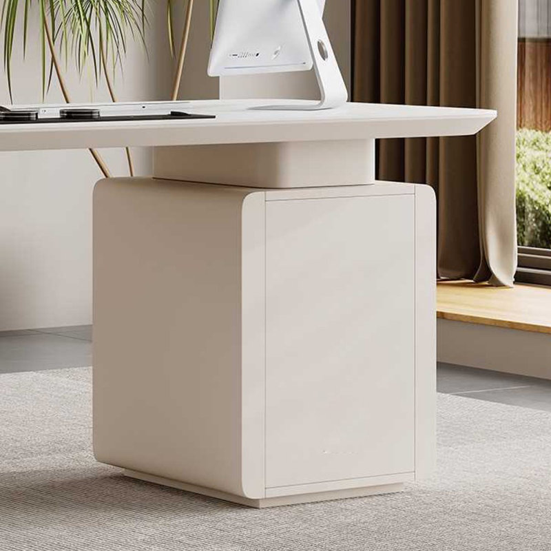 Bureau blanc rectangulaire en bois manufacturé avec 3 tiroirs, Retour à gauche, H 29,53 po x l 70,87 po x P 27,56 po