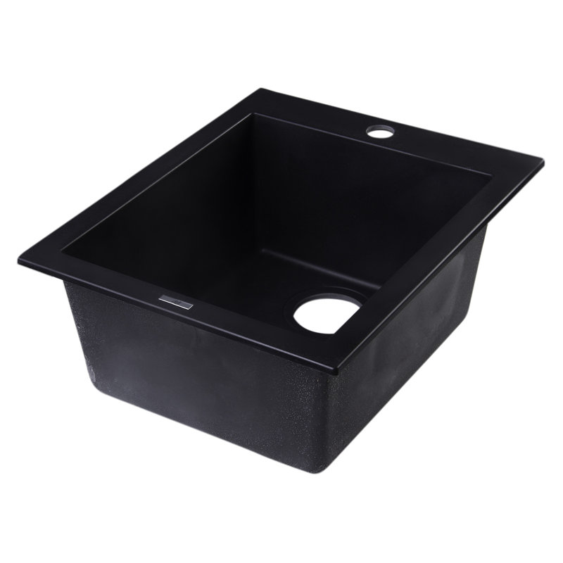 19.88'' L Single Bowl Granite Kitchen Sink, Black