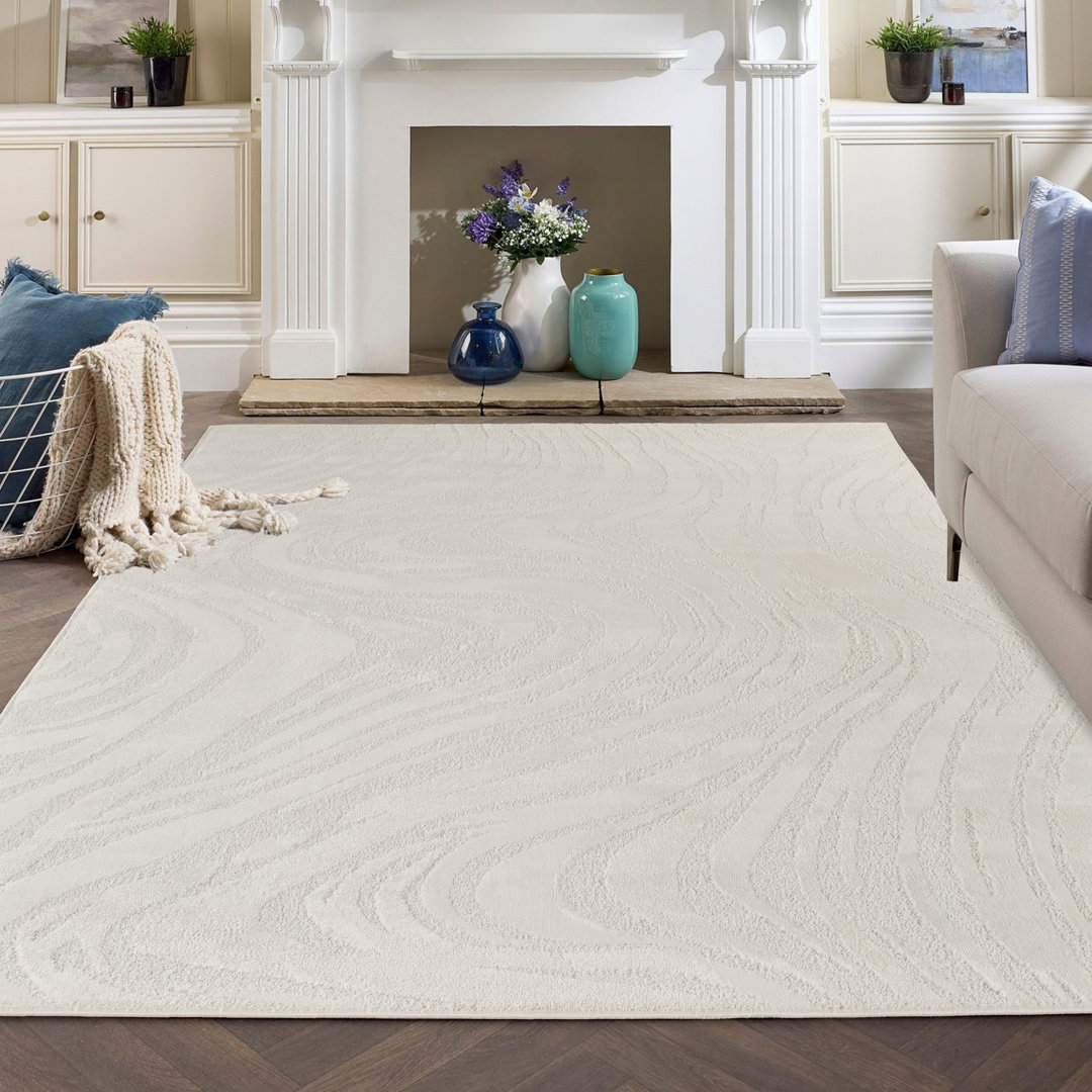 Hamilton Modern Metallic Sheen Area Rug - Polypropylene Weaving - Jute Backing - Marble Inspired Design Rugs, Cream