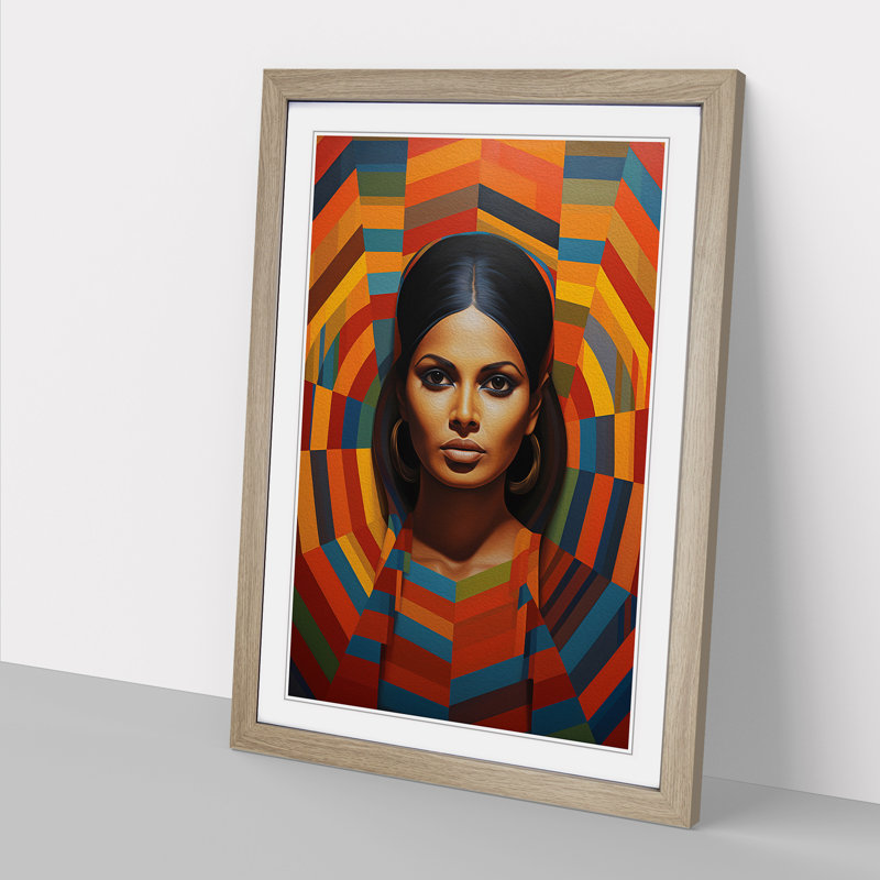 Indian Woman Op - Single Picture Frame Print on Wood, 34cm H x 25cm W x 2cm D, Oak Framed