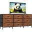 Meuble télé 63 po avec 9 tiroirs en tissu, plateau en bois et console média en métal, profondeur de 27 po-721009896