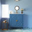 Meuble-lavabo de salle de bain 30 po - Design bleu rétro - Portes à fermeture en douceur - Tablette réglable - Compatible avec un robinet de 8 po - Structure en bois massif?