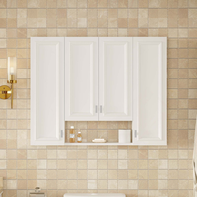 Modern Wall-Mounted Medicine Cabinet With 5 Adjustable Shelves & Soft-Closing Hinge For Bathroom, White