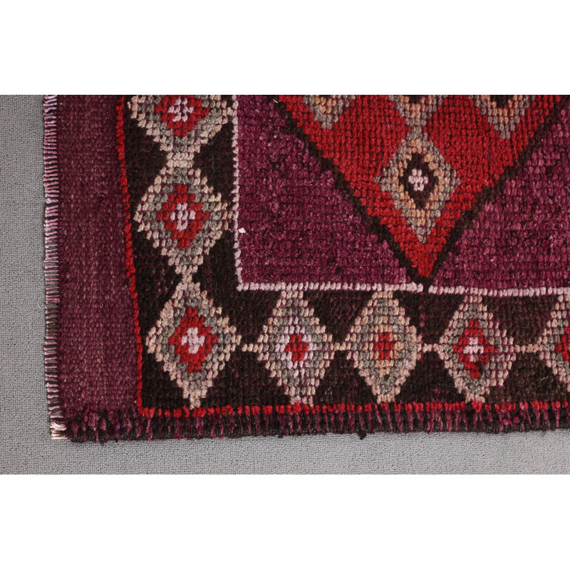 Antique Turkish Vintage Wool Runner Rug in Neutral and Purple For Hallway Decoration