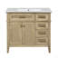 Meuble-lavabo 36 po avec lavabo en céramique, structure en bois d'hévéa, 2 portes à fermeture douce, 1 tiroir rabattable, 1 tiroir peu profond, 1 tiroir profond, tablette réglable