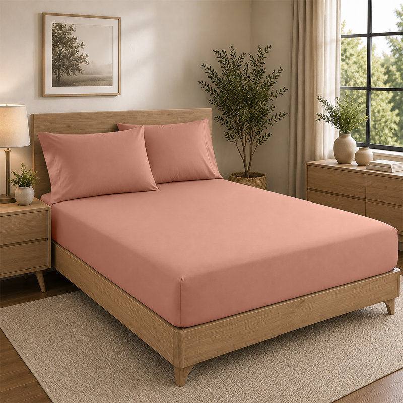 Microfiber Premium Quality Deep Hypoallergenic Fitted Sheet 25cm, Single (3'), Peach