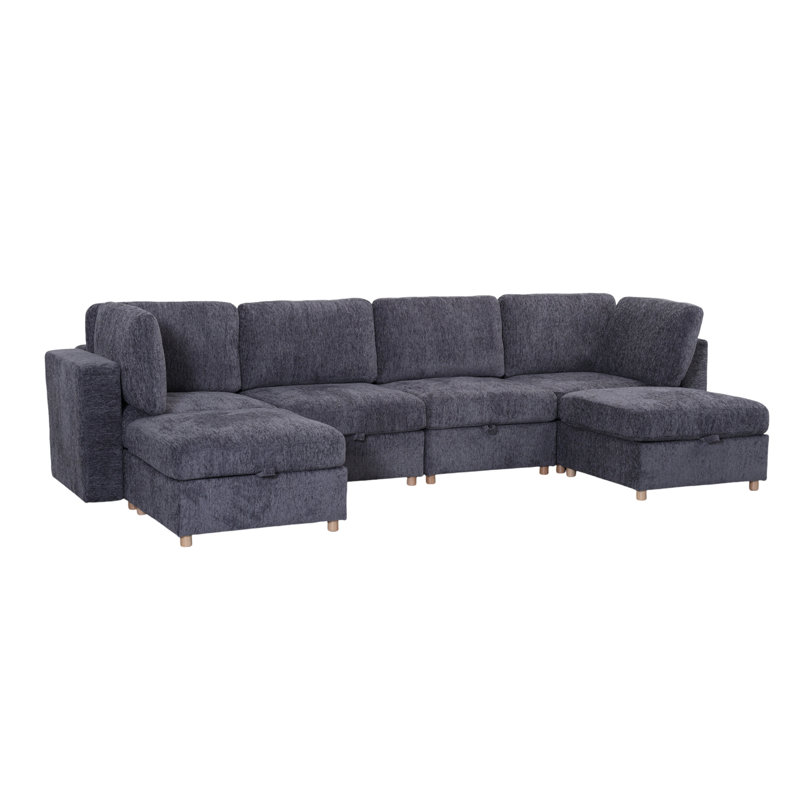 Canapé modulaire modulaire, canapé convertible avec rangement, ensemble de canapés en tissu pliant multifonctionnel, canapé 6 places (gris)
