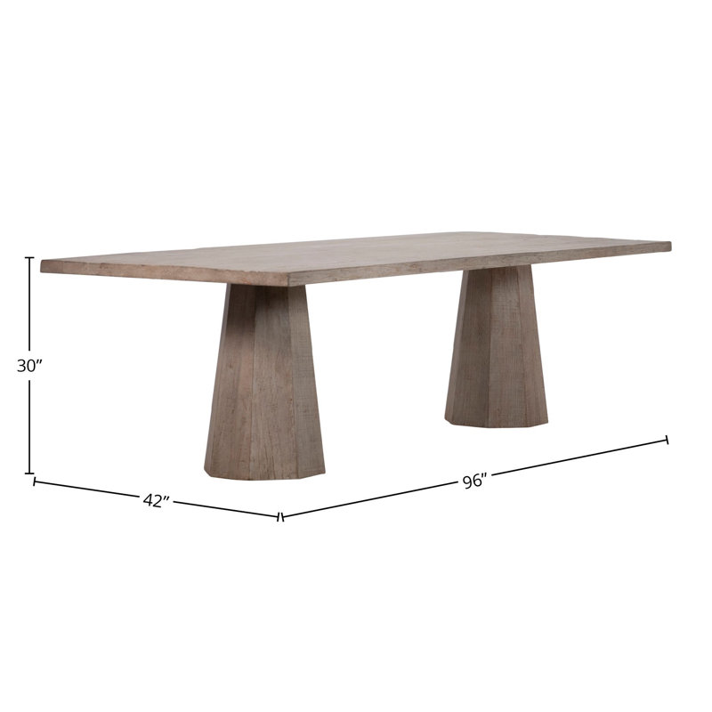 Jansen 96-Inch Rectangular Light Wash Reclaimed Pine Double Pedestal Dining Table