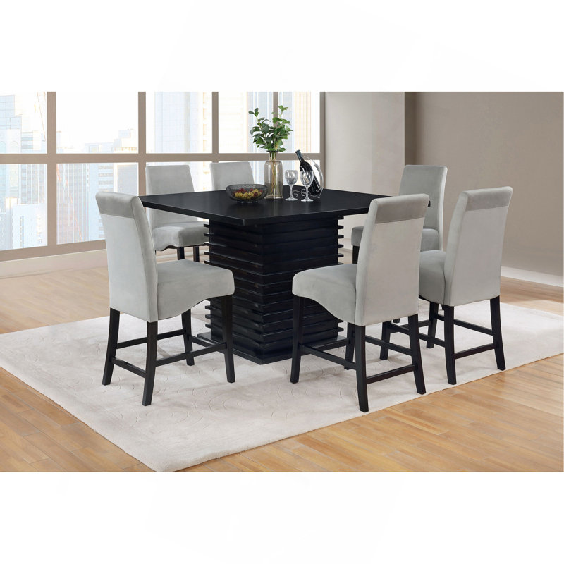 Ensemble de salle à manger noir et gris, 7 pièces : table, 6 chaises