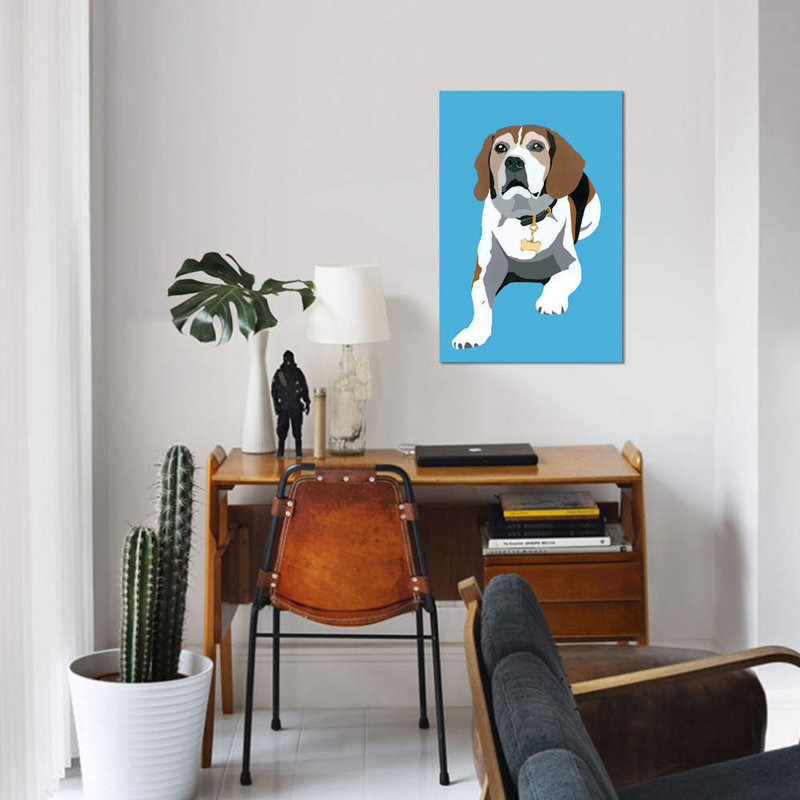 « beagle on blue » par julie ahmad, impression sur toile tendue, H 12 po x l 8 po x P 0,75 po, Toile tendue, Pas de tapis
