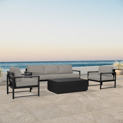 Barnell 4 Piece Deep Sofa Seating Group with Sunbrella Cushions -  Wade Logan®, 4DA548C79DB148658321E4A8E4111F6B