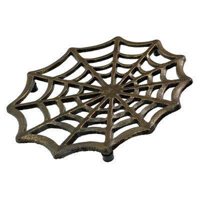 Cast Iron Spider Web Trivet, 8-Inch Decorative Bronze Finish Gothic Table Accessory, Heat-Resistant Hot Pad Kitchen Decor, Halloween & Eclectic Home Display, Unique Gift & Dining Accent Mat
