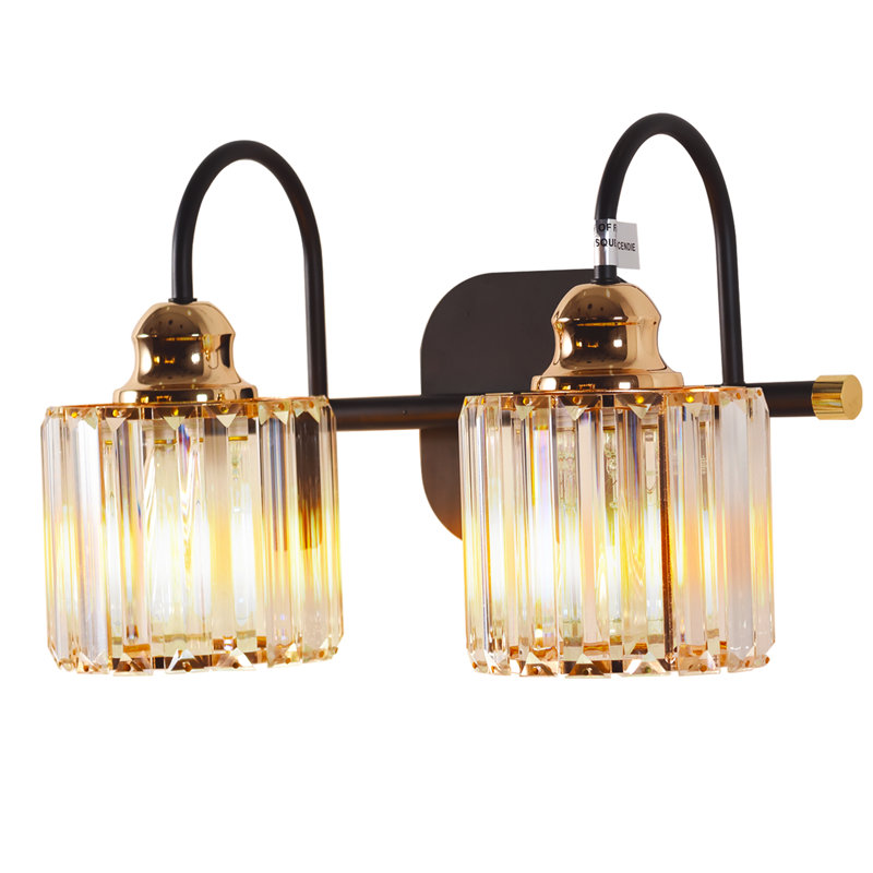 2-Light Bathroom Vanity Light with Fluted Crystal Glass Shades, Matte Black Bathroom Wall Light Fixture, 2