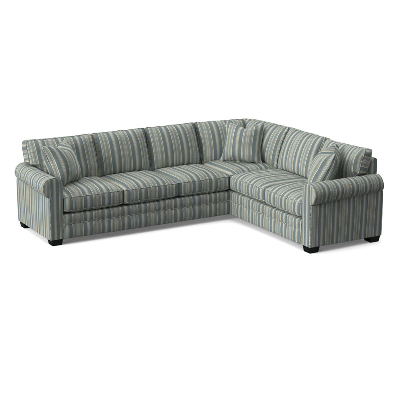 Bedford Upholstered L-Sectional, Green and Blue Stripe; 0252-54, Right Hand Facing, Black Finish