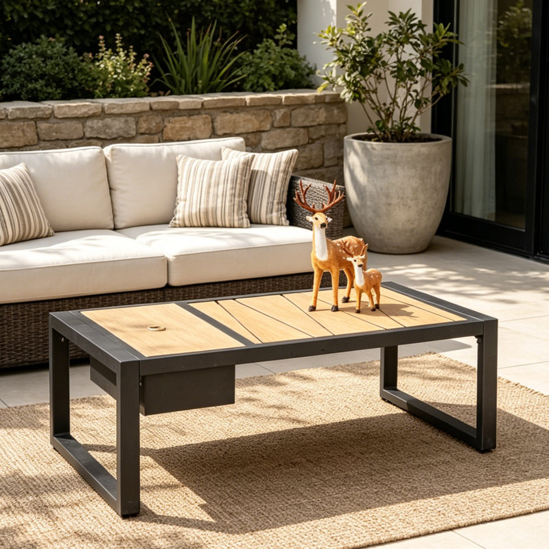 Vernease Outdoor Patio Aluminum Rectangle Coffee Table With Ice Bucket, Black