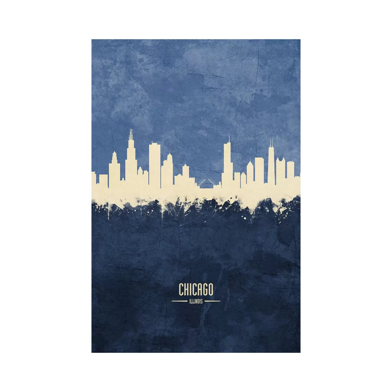 Chicago Illinois Skyline Navy by Michael Tompsett - 1 Piece Wrapped Canvas Wall Art, 30.48 cm H x 45.72 cm W