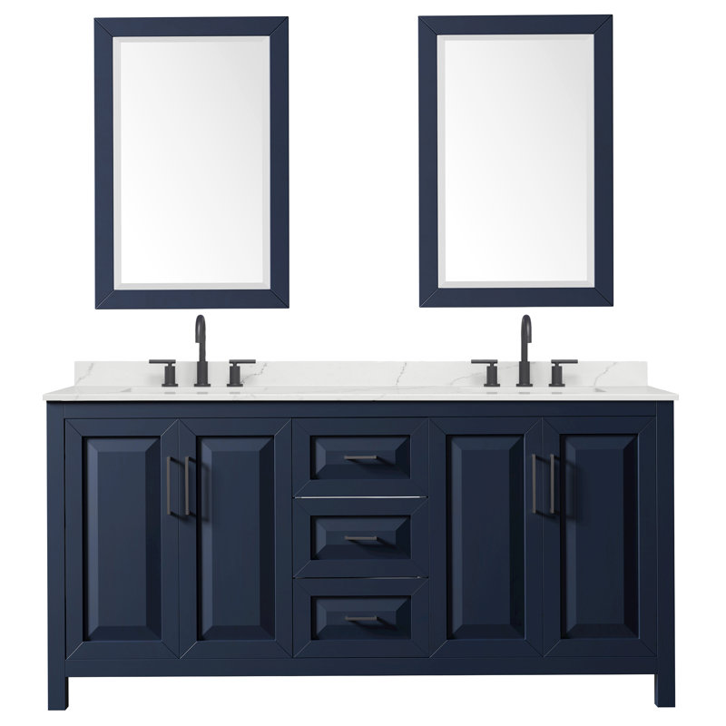 Daria 72 in. with Mirror Vanity, Giotto Quartz, Blue, Matte Black