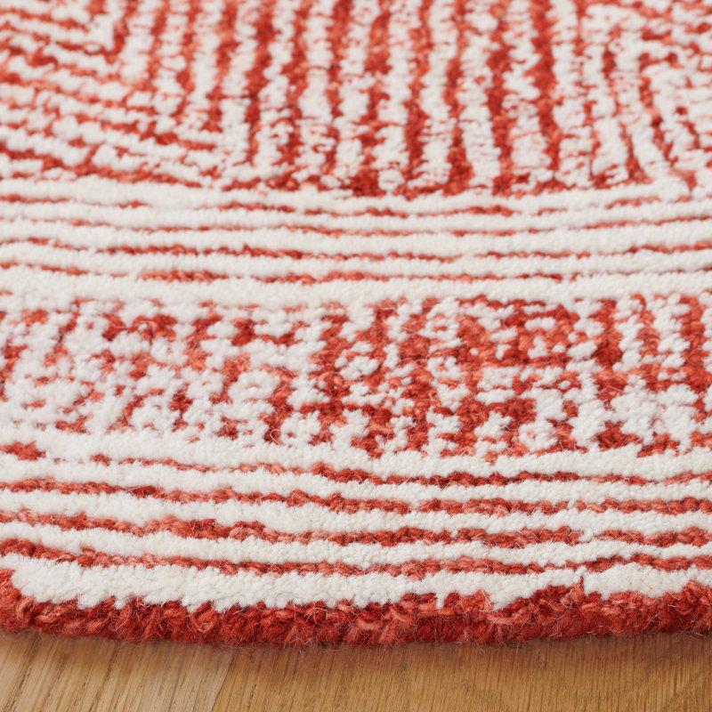 Ranjit Abstract Hand Tufted Wool Geometric Rug, Round 6'