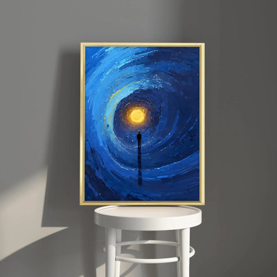 Dream Vortex Atmosphere Wall Art - Lone Traveler and Cosmic Spiral, Journey into the Unknown Reproduction