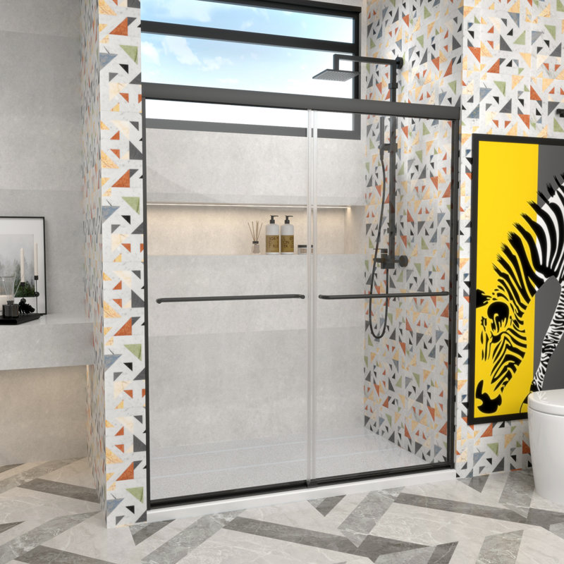 Premium Sliding Shower Door,60"Wx70"H, Adjustable Width 56-60",1/4" Tempered Glass, Matte Black