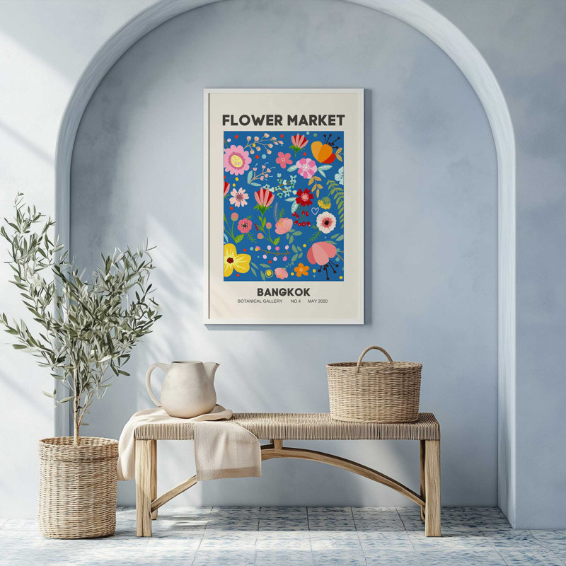 Impression de l'affiche du marché aux fleurs de Bangkok, H 15,25 po x l 12,25 po, Zinc patiné