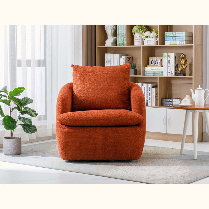 Fauteuil demi-tonneau pivotant l 32,48 po Willenzard, Velours orange
