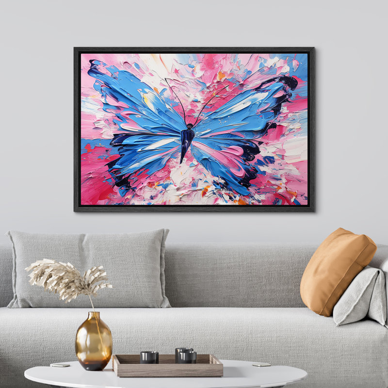 «Pink and Blue Butterfly Strokes Rustic», reproduction sur toile, H 24 po x l 36 po x P 1,5 po, Noir