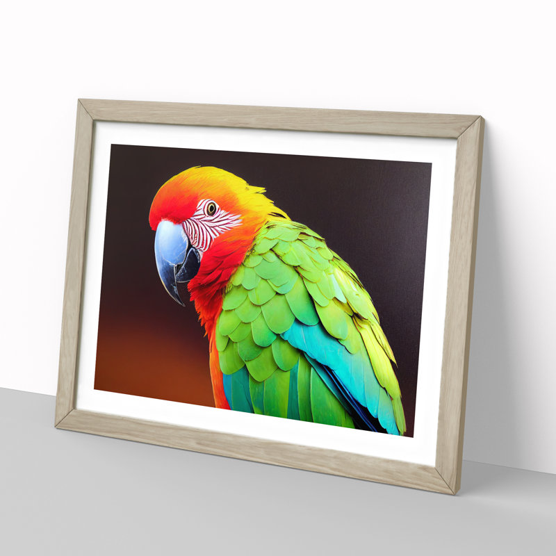 XH1022-6794X Parrot Portrait Vol.3 1 Piece Single Picture Frame Wall Art, 25cm H x 34cm W x 2cm D, Oak