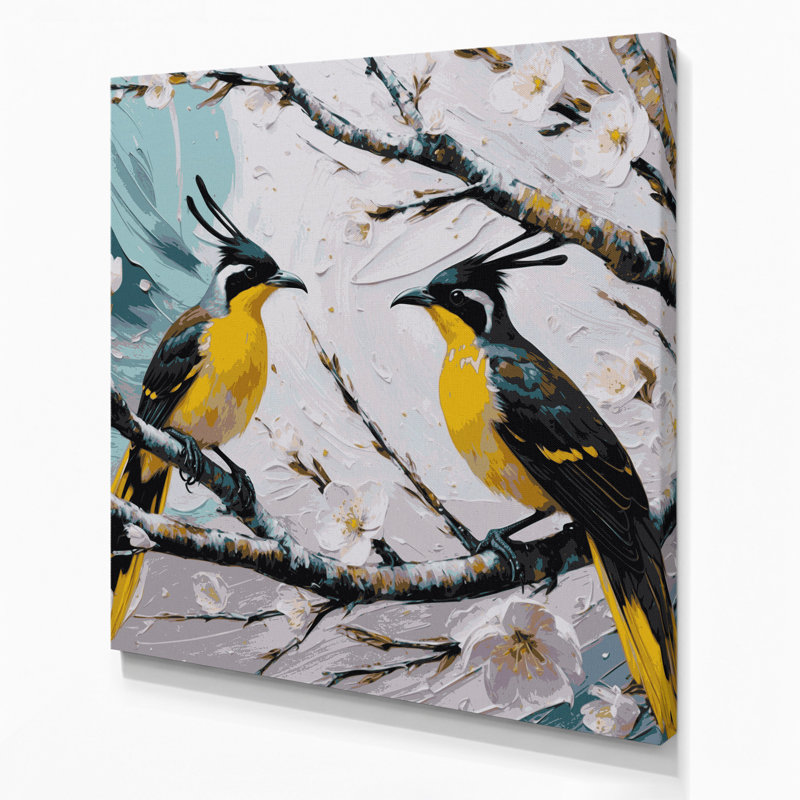 Oiseaux jaunes sur toile Bulbul, H 32 po x l 32 po