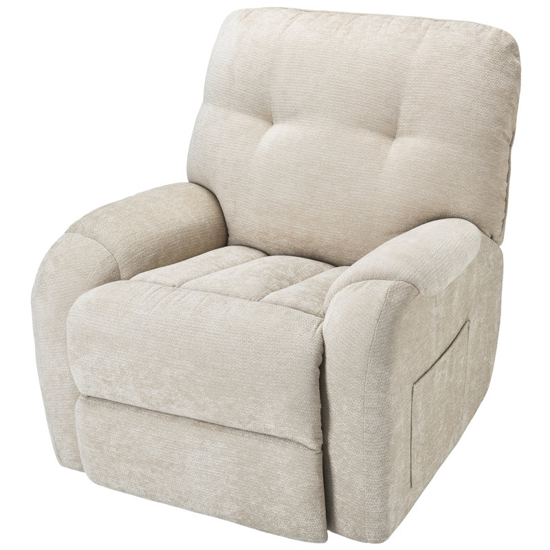 Modern Chenille Swivel Rocking Beige Recliner, Beige