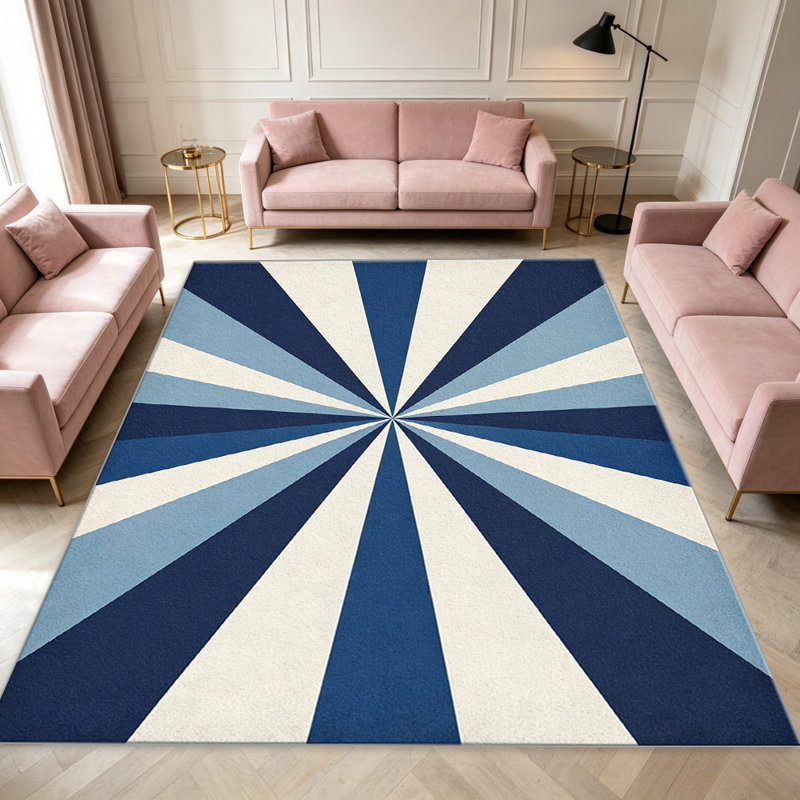 Retro Sunburst Blue carpet-easy to clean, machine-washable, soft and comfortable; suitable for door mats, kitchens, living rooms, bedrooms, corridors, and laundry areas. Easy to clean, durable carpet for home decoration.