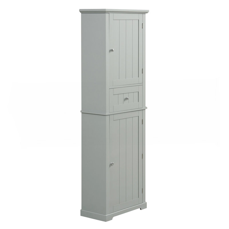 Grande armoire de rangement pour salle de bain, armoire de rangement autoportante avec tiroir et tablette réglable, panneau de fibres à densité moyenne avec finition peinte, gris
